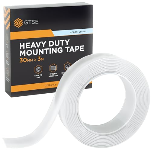 GTSE Double Sided Mounting Tape - Heavy Duty Adhesive 1.18in x 9ft Clear Nano Tape for Picture Hanging, Removable Sticky Pads, Posters, Wall Décor, Carpets, DIY Projects – Strong & Versatile Solution