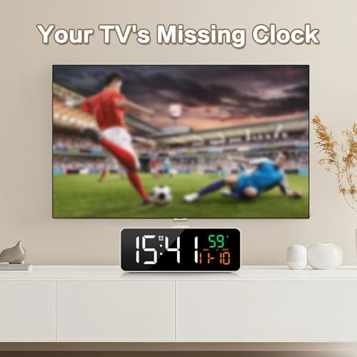 Netzu 3-in-1 Digital Clocks for Living Room, Small & Compact Alarm Clock | Temperature, Date & Time Display, 4 Birghtness, 3 Volumes, Plug-in, for Bedroom, Office