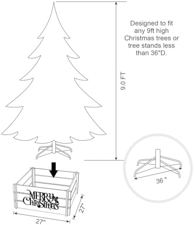 Glitzhome Wooden Crate Tree Collar, Christmas Tree Base Cover, 27" L Red Merry Christmas Farmhouse Christmas Tree Collar for 9ft Tree