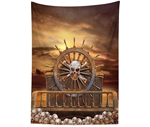 BELECO 6x9ft Fabric Pirate Backdrop - Halloween Decorations with Steering Wheel, Skulls, Gloomy Sky - Photography Background & Party Event Decorations - size: 6x9FT