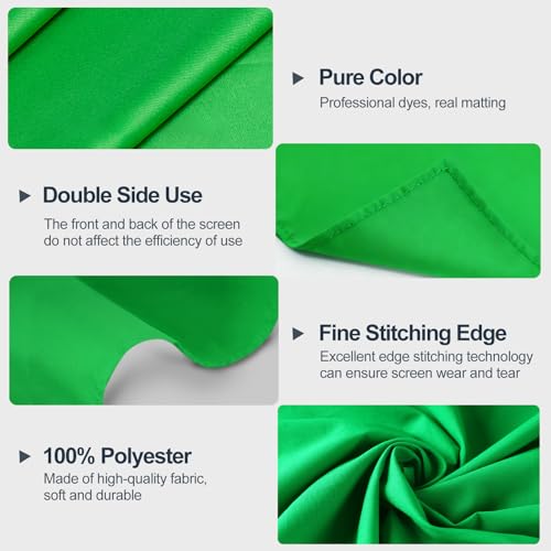 Green Screen Backdrop, 8×10FT Photography Chromakey Greenscreen Background Sheet for Zoom Meeting, Polyester Fabric Cloth Curtain for Photo Video Studio, Party, Live Streaming, Photoshoot - size: 8x10ft