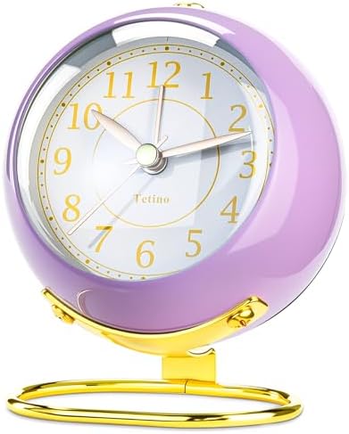 Tetino Analog Alarm Clocks,Retro Backlight Cute Simple Design Small Desk Clock with Night Light,Silent Non-Ticking,Battery Powered,for Kids,Teens,Bedroom,Travel,Kitchen,Bedside Desk Decor. (Purple)