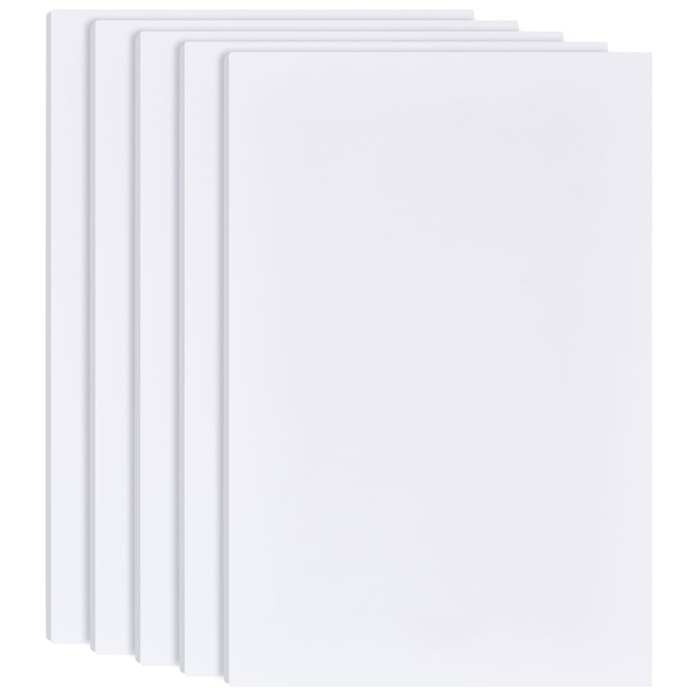 BENECREAT 5Pcs 1/4 Inch White Foam Boards, 12x8 Inch Rectangle PVC Foam Sheet Poster Board for Mounting, Crafts, Art, Display, Presentation and Projects