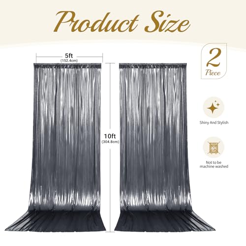 10x10ft Silver Black Backdrop Curtains Wedding Party Glitter Sequin Curtain Backdrop Fabric Shimmer Drapes Backdrop Bridal Shower Birthday Christmas Photoshoot Background Photography 5x10FT，2 Panels - color: Silver Black, size: 10ft X 10ft(2 Panels 5ft X