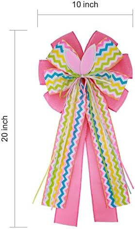 Meseey Large Easter Burlap Bow 20 x 10 Inch Wreaths Spring Bunny Rabbit Bows for Gift Wrapping Tree Topper Front Door Party Home Decorations (Bunny Bow)