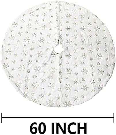 AOGU 60 Inch Sequin Faux Fur Christmas Tree Skirt Decoration for Merry Christmas Party White Plush Silver Sequin Snowflake Xmas Christmas Tree Skirt Decorations