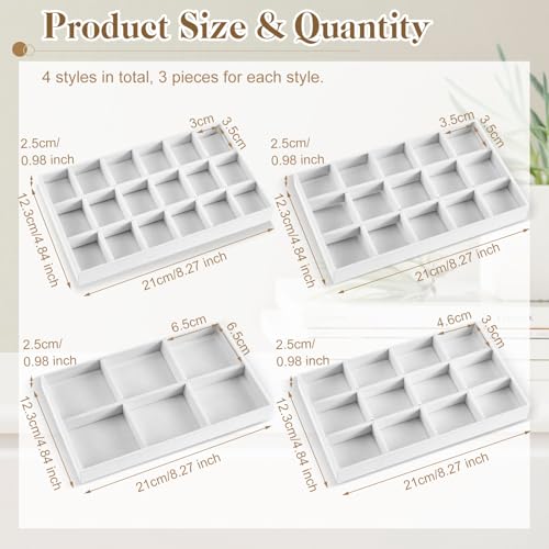 Junkin 12 Pcs Jewelry Tray Velvet Stackable Jewelry Organizer Trays Divided Earring Accessories Storage Containers Box (Rose Red) - color: White