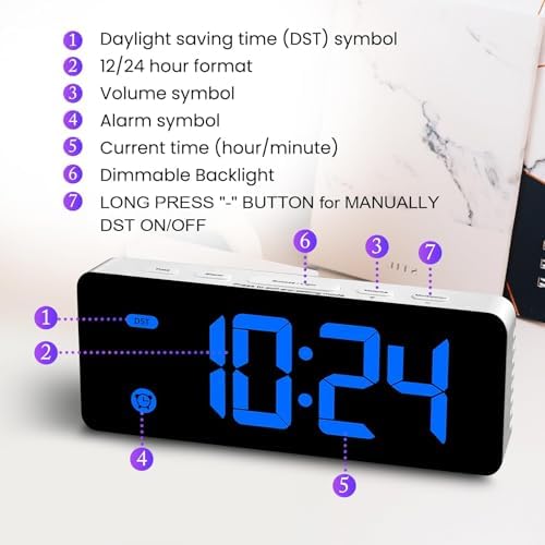 Small Digital Alarm Clock for Kids with Dimmable Backlight Volume Blue