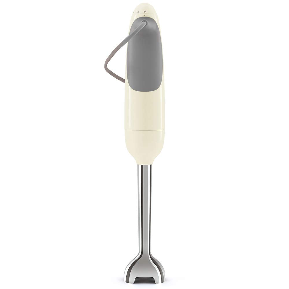 SMEG Handheld Immersion Blender with Beaker, Chopping Bowl w/Lid, Wire Whisk, 5 Speed Controls, made with Stainless Steel Blades and Ergonomic Design (Cream)