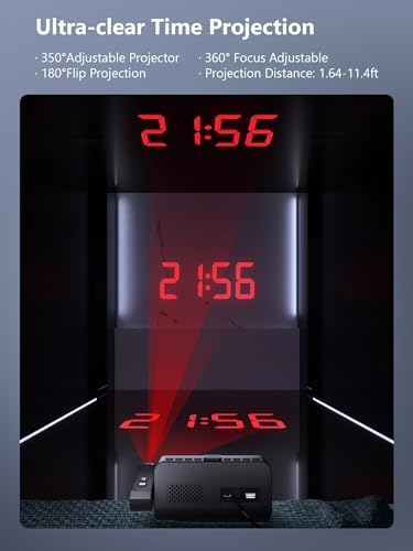 OnLyee Projection Clock for Bedroom Ceiling, Alarm Clock for Heavy Sleepers