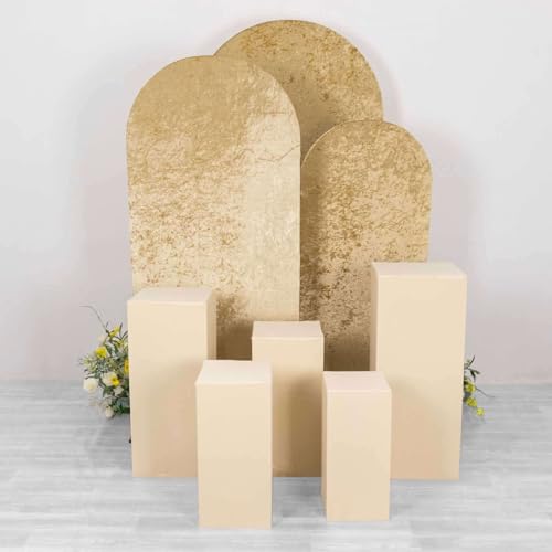 Efavormart Set of 5 Beige Spandex Rectangular Plinth Display Box Stand Covers, Stretchable Pedestal Pillar Prop Covers - 160 GSM