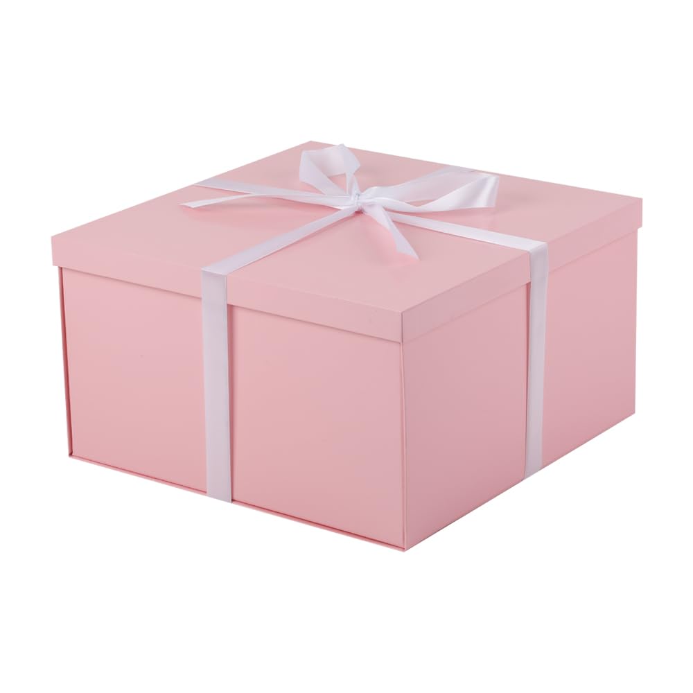 UoeRing 1Pcs Pink Extra Large gift box with lids 13×13×7 Inches gift boxes for presents,Birthday Box (include Ribbon, Paper Shred Filler Gift Card & Envelopes)