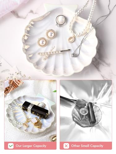 AISBUGUR Shell Ring Holder Dish, Shell Jewelry Tray, Trinket Dish, Cute Decorations for Coastal Home Decor, Bathroom Decor, 5.5", White - style: Shell White
