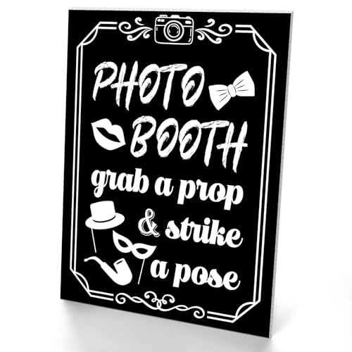 Briwooody Photo Booth Sign with Stand Retro Background Table for Indoor and Outdoor Party Theme Event Photography Props Desktop Decoration Supplies - style: Classic