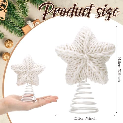 Gejoy Mini Christmas Knitted Star Tree Topper Rustic Natural Knitting Star 6 Inch Miniature Tree Topper for Christmas Home Decor Winter Holiday