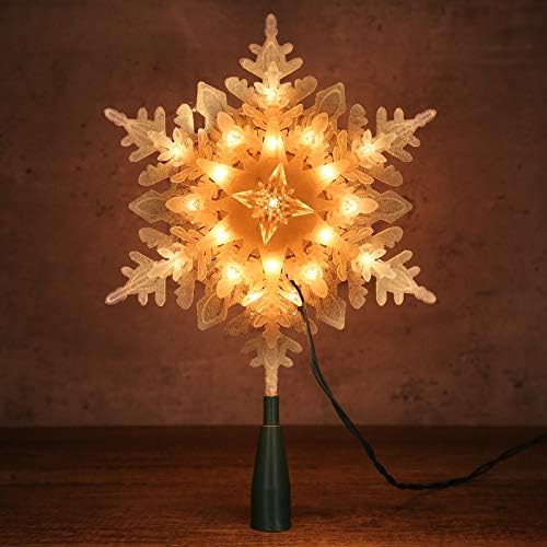 Brizled Christmas Tree Topper with 20 Light, 9.25" Lighted Snowflake Topper
