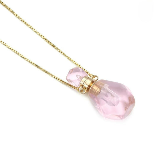 14K Yellow Gold Natural Stone Vial Necklace For Women - Glass Vial Pendant Necklace Water Drop Jar Perfume Necklace - Water Container Vial Necklaces For Liquid Oil Diffuser Vial Jewelry