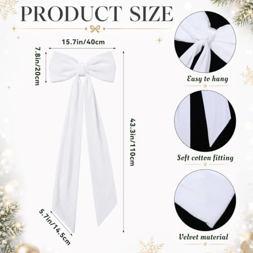 Gejoy 47 x 16 Inch Large White Christmas Bows White Velvet Bows