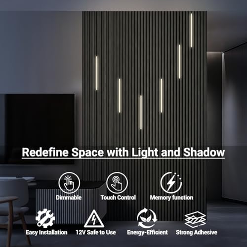HAMRVL LED Recessed Lighting Wall Panel Lights - 6pcs 16-Inch 4000K Natural White Slat Wall Lights with Touch Switch, Self-Adhesive Dimmable LED Panel Light Strips for Acoustic Panels, Living Rooms - color: Silver - Natural White 4000k, size: 16inch - 6Pa