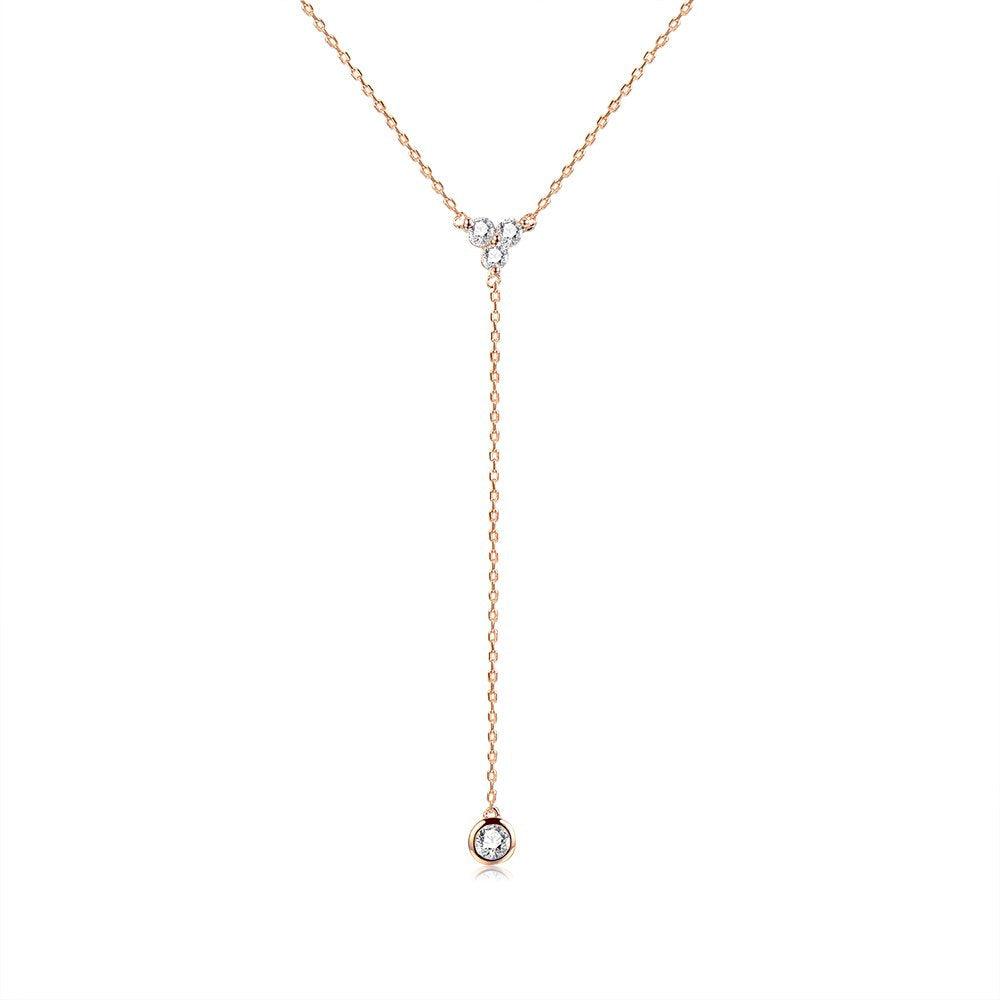 espere Womens Sterling Silver Dainty CZ Lariat Necklace Triple CZ Cluster Y-Shaped Necklace 18K Rose Gold Plated