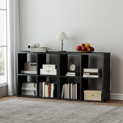 Metal 4 Cube Storage Organizer, Black Bookshelf with Storage, 2 Tier Storage Cubes, Small Horizontal Bookshelf Short Bookcase, TV Stand for Living Room, Office, Study (Black, 4 Cube - 2 Set) - color: Black, size: 4 Cube - 2 Set