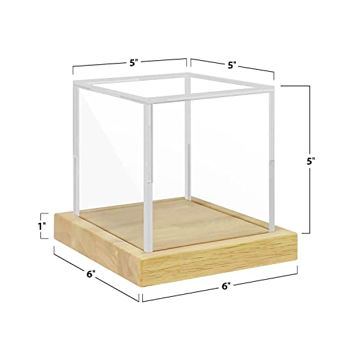 Clear Acrylic Display Case with Solid Butcherblock Base for Trophy, Collectibles, Assemble Cube Display Box Stand Dust Proof Protection Showcase for Action Figures Toys - by BenchPro - size: 5" H x 5" L x 5" D, style: 1" Thick Wood