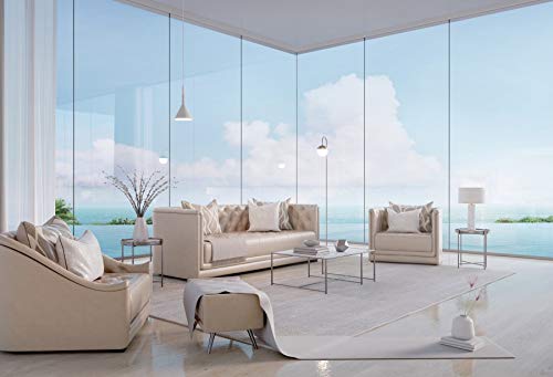 Yeele 10x8ft Modern Luxury Sea View Living Room Backdrop Beach Window House with Business Office Interior Photography Background Home Design New Lifestyle Photo Studio Props