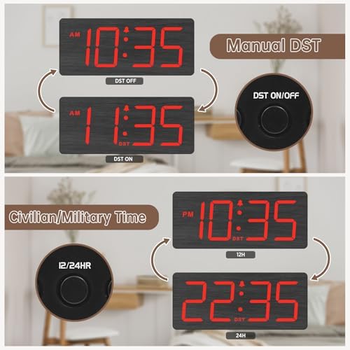 DreamSky Wooden Digital Alarm Clock for Bedroom with Large Numbers | Desk Clocks for Living Room, Loud Alarm for Heavy Sleepers with Volume Control, Dimmer, DST, Office Wood Decor (Plug-in)