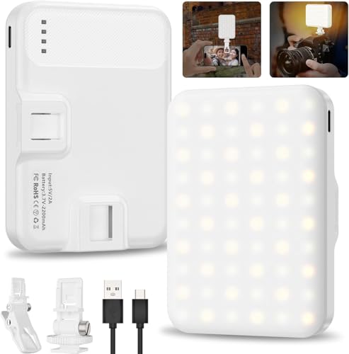 Selfie Light, LED Camera Light Video Lights 60 LED 2200mAh Rechargeable Phone Light 7 Modes, 10-Level Brightness, Portable Clip on Light for Phone/Tablet/Laptop White - color: White