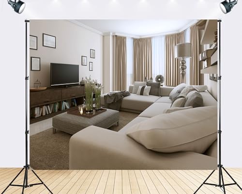Trykid 12x8ft Beige Living Room Minimalist Home Backdrop Neutral Tone Cozy Space Photography Background Home Office Family Gathering Party Decoration Tapestry Photo Booth Prop Fabric - size: 12x8ft