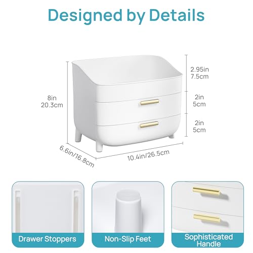 Vtopmart 3-Tier Skincare Makeup Organizer with Drawers for Vanity and Bathroom Countertop, Large Cosmetic Storage Box Case for Dresser, with Non-Slip Base - style: no Lids