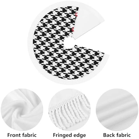 Xmas Tree Skirt 48" Inch,Black and White Houndstooth White Tassel Edge Rustic Christmas Tree Skirts for Party Holiday Decorations Xmas Ornaments