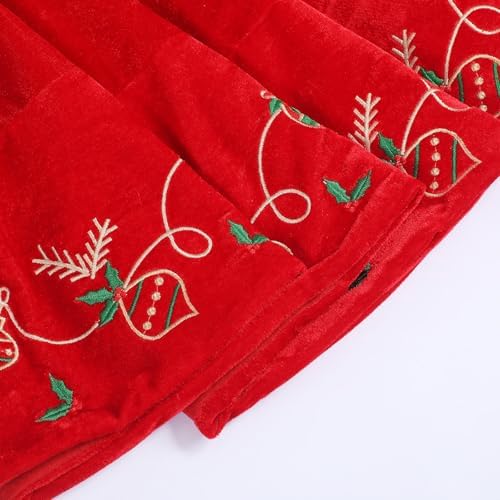 VioraWhite Christmas 60 Inch Red Velvet Tree Skirt Embroidered Xmas