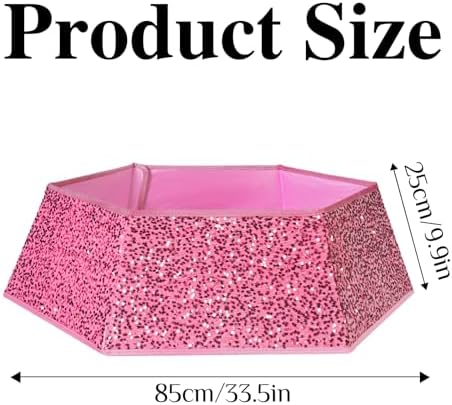XmasExp Christmas Tree Collar, 33.5 inch Sequin Tree Skirt Stand Base Cover for Home Decor, Large Size 6 Piece Rose Pink