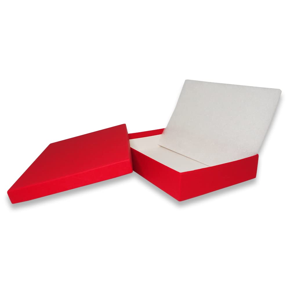 N'icePackaging - 5 Qty - Macaw-Red Cotton Filled Gift Boxes - Size 7" x 5" x 1 1/4" - USA Made - Holidays/Birthdays/Sales/Storage/Display/Travel