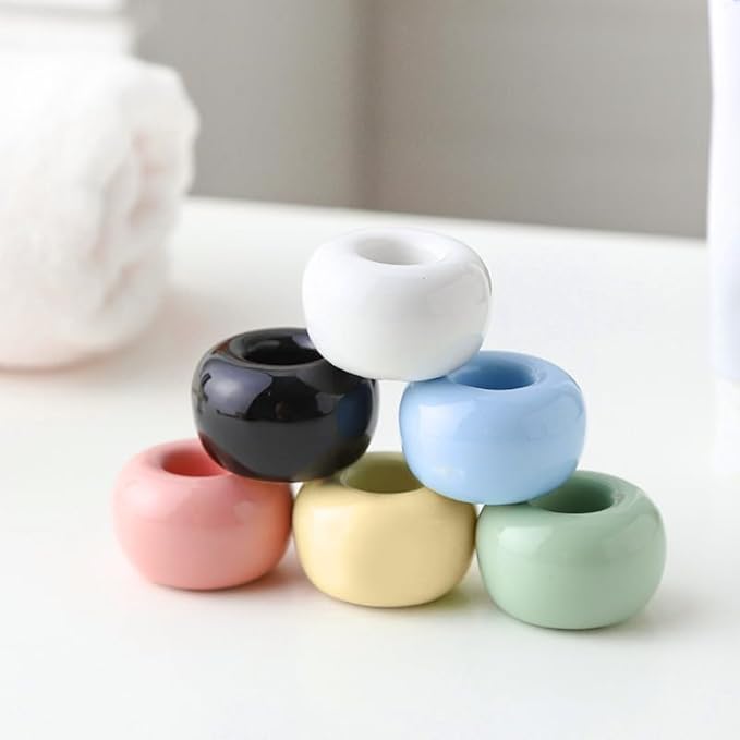 Mini Ceramics Toothbrush Holder Stand for Bathroom Vanity Countertop, Handmade Couple Toothbrush Head Holder, Shaver Holder and Office Pen Holder, Black&White, Pack of 2