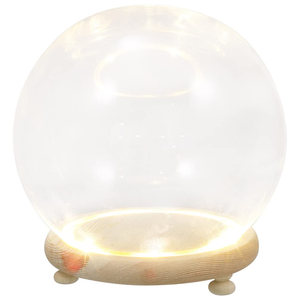 EXCEART Glass Dome with Wooden Base 4 Inch Clear Display Cover Ornament for Home Decor Featuring Led Lighted Preserved Flower Container Micro Landscape Display