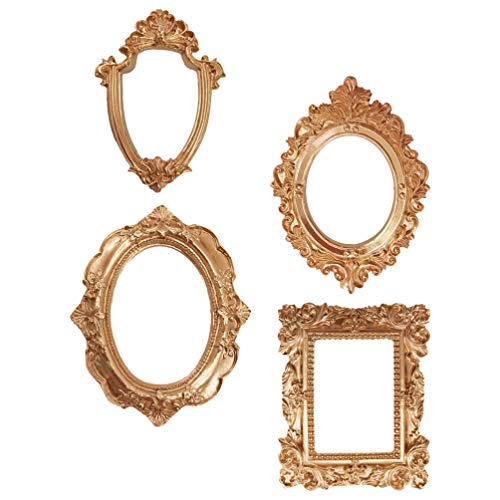 VALICLUD Retro Photo Props Set 4 Pcs Vintage Gold Resin Picture Frames 4.84X3.93 Inch Photography Accessories Home Decor