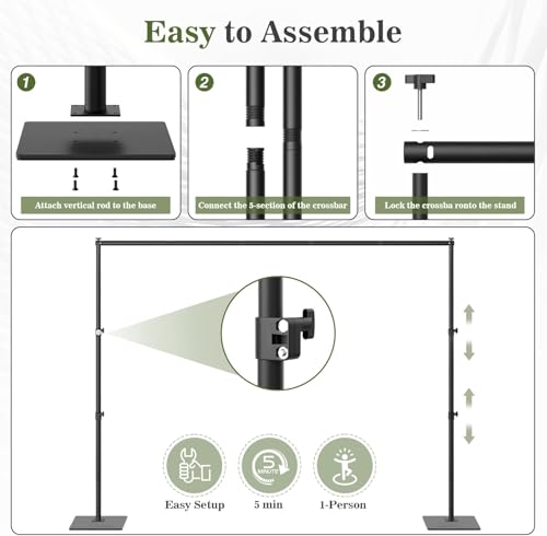 Backdrop Stand 10x10 ft Adjustable Photo Backdrop Stand Kit, Heavy Duty Pipe and Drape Photography Background Support with Flat Metal Base for Wedding, Party, Video Studio, Birthday, Black