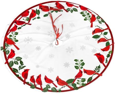 Red Snow Birds Winter Christmas Tree Skirts 36", Xmas Tree Cloth Mats Trees Skirts for Decor Gift, Home Decoration