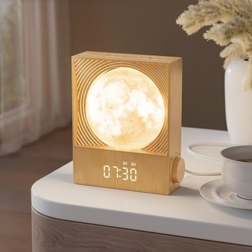 RETEYUNG Sunrise Alarm Clocks for Heavy Sleepers,Rotatable Moon Light with Gentle Wake-Up,Clock Night Lamp for Bedrooms - Snooze,10 Light Effects,10 Nature Sounds,15 Ringtones for Adults,Kids,Nursery