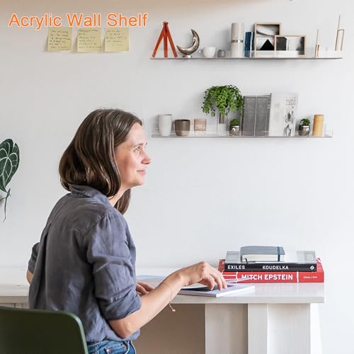 36'' Clear Acrylic Wall Long Shelf 2 Pack, Acrylic Floating Book Shelves, Wall Mounting Invisible Ledge Book Shelf - color: Clear, size: 36 Inch