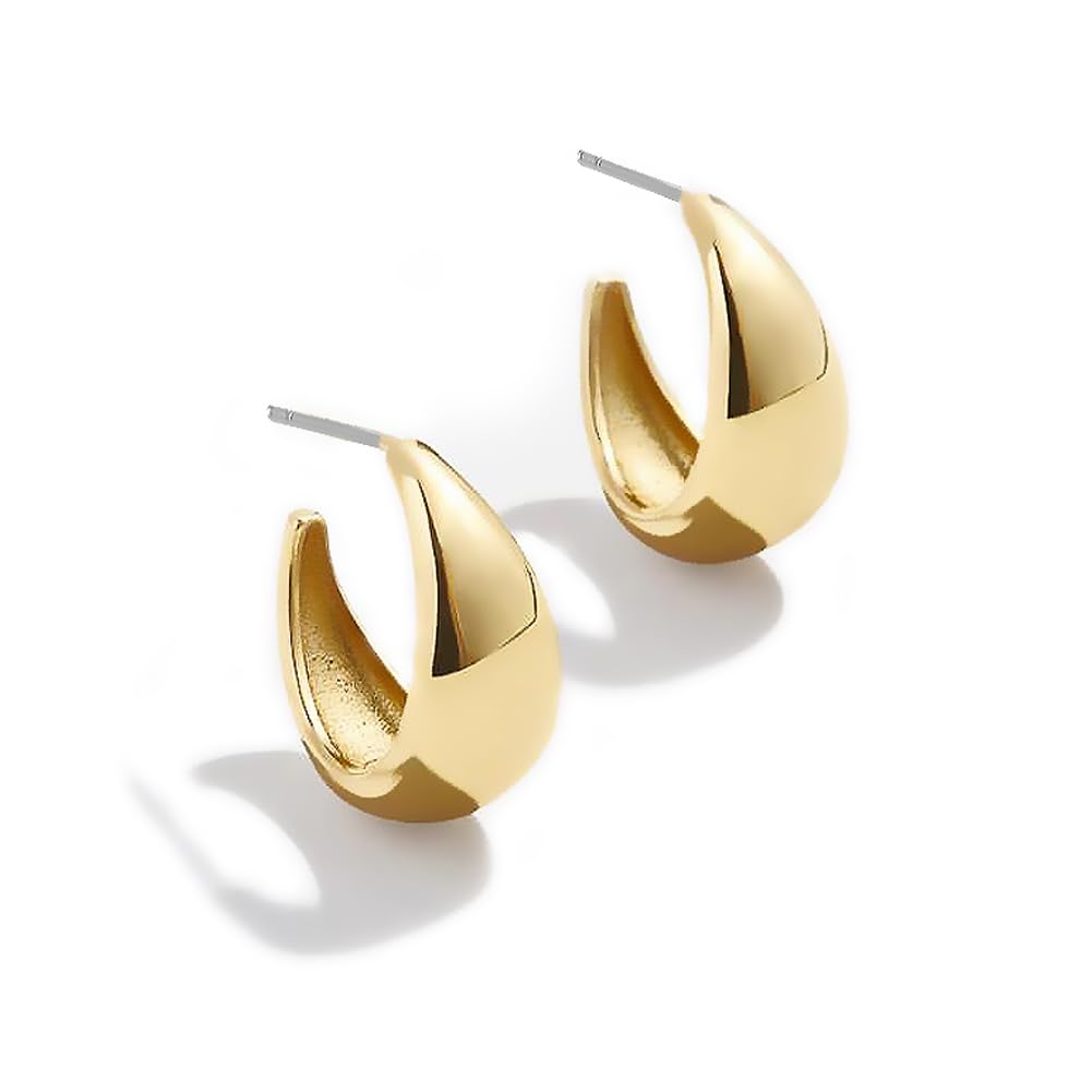 Obidos 14K Gold Plated Small Chunky Open Hoops | Thick Lightweight Gold Hoop Earrings for Women