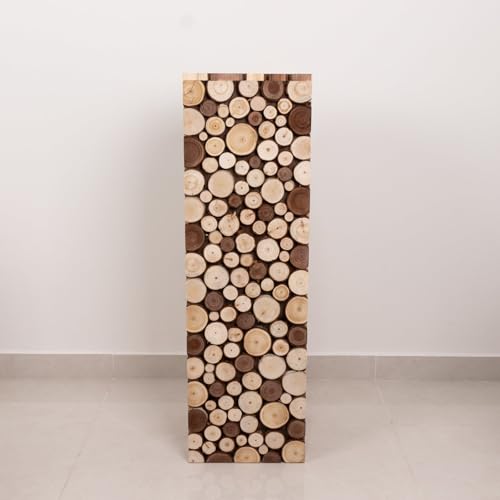 Efavormart 36 inch Natural Wooden Slices Pillar Pedestal Stand, Extra Tall Heavy Duty Rustic Wood Riser Column for Grand Entrances and Boutique Retail Displays - size: 36"