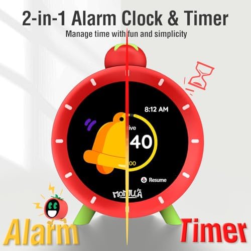 MOMILLA Kids Alarm Clock, Color Display 4 Alarms, Visual Timer for Bedrooms