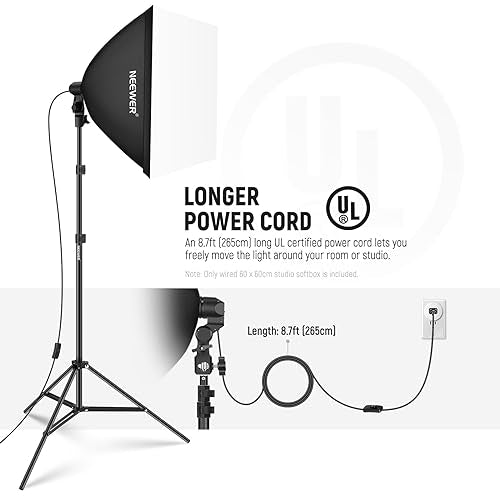 NEEWER 24x24in/60x60cm Softbox with E26 Porcelain Socket/Power Cord/White Diffuser/Stand Adapter, Durable Nylon Softbox Lighting Modifier for Studio Photography Lighting, SF6060 (US Plug) - size: 60X60cm