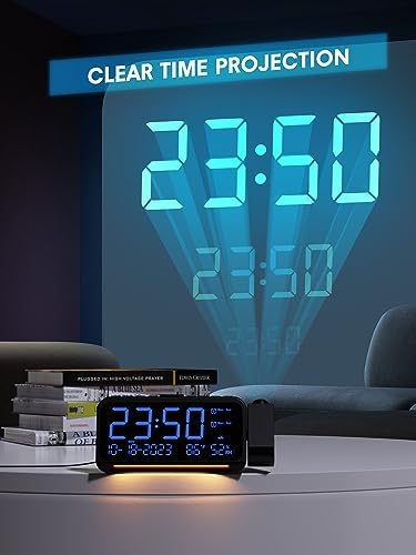 Mesqool Projection Alarm Clock Ceiling Display, with Temperature, Humidity
