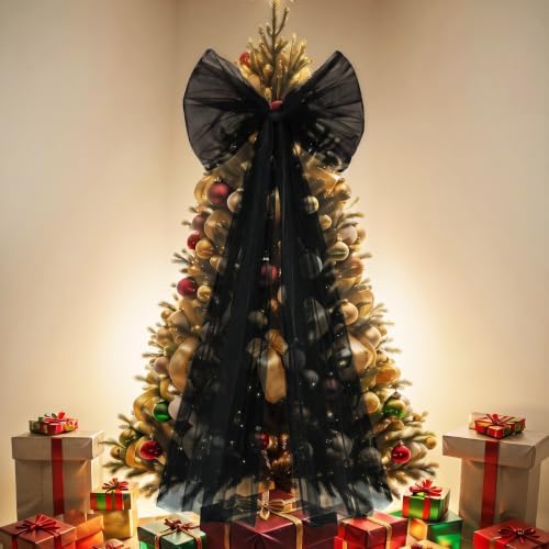 Soulchen 49 Inch Christmas Tree Topper Bow Large Tulle Ribbon,Black