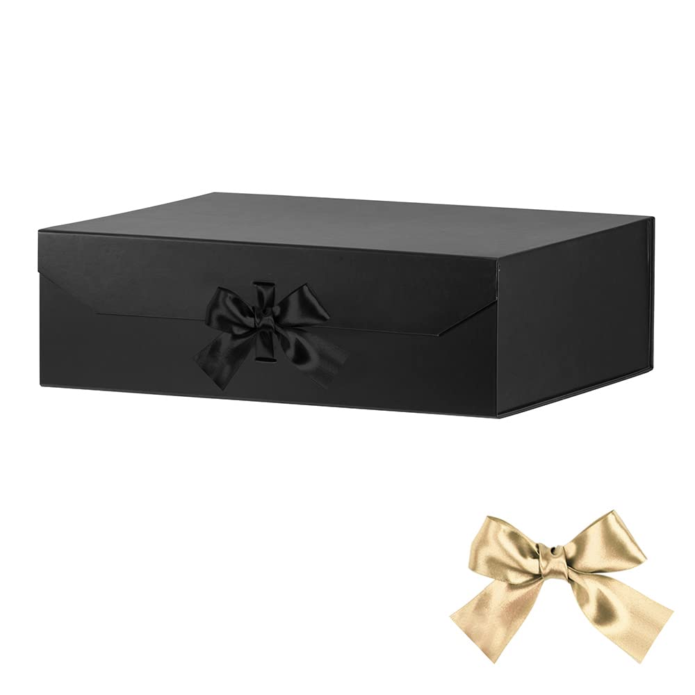 GoooodGift Extra Large Gift Box Black with Ribbon 19x16x6 Inches, Gift Box with Lid Magnetic Closure, Groomsman Proposal Box, Rectangle Collapsible Gift Boxes for Wedding Gown (Matte Black)