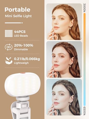 Smiling Shark Mini Photo Lighting, LED Video Light with Clip USB Rechargeable CRI 95+ 3 Colors Light Dimmable Rotatable Cold Shoe Mount Portable Camera Light for Live Laptop Phone Video